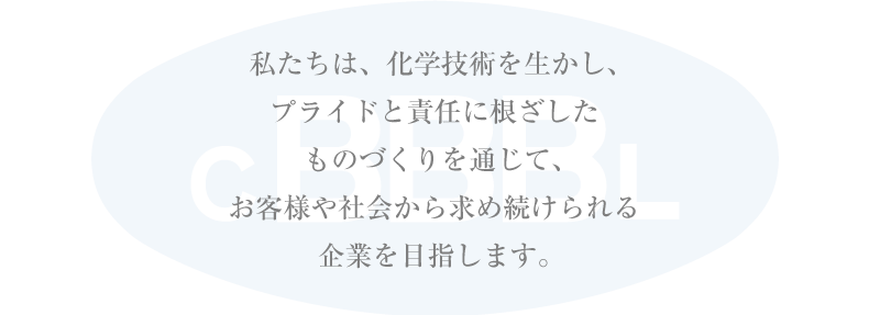 私たちは、化学技術を生かし、プライドと責任に根ざしたものづくりを通じて、お客様や社会から求め続けられる企業を目指します。